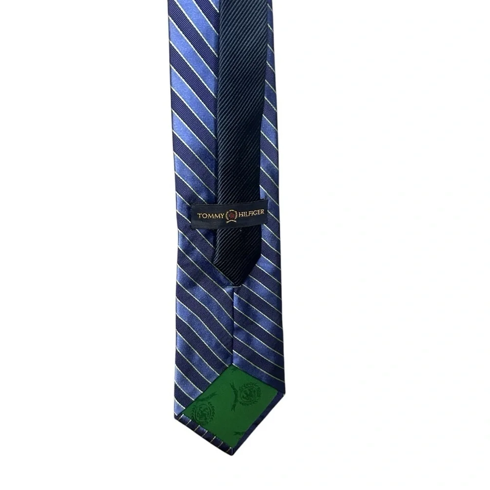 Tommy Hilfiger Blue Green Diagonal Stripe Tie • Classic Silk Look OS